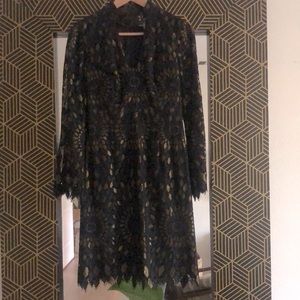 Trina Turk Central Choker Lace dress, black/gold, size 2